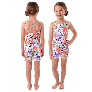 Gilda Marx Kids VTG 90s Colorful Strappy Cotton Unitard Biketard CM Size 8/10